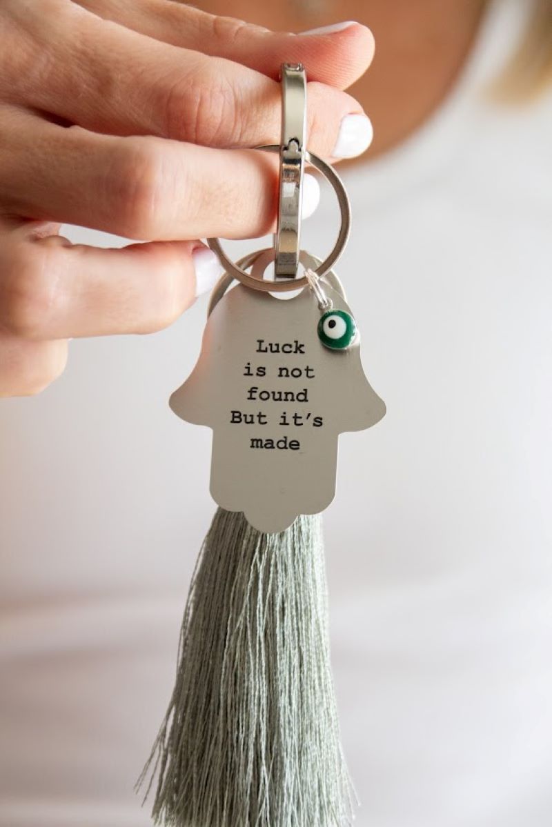 Hamsa mantra key chain with tassel - Stylish Luck Home Decor | Hamsa \ Hand Of Fatima | Good Luck Gifts