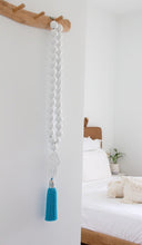 Load image into Gallery viewer, Hamsa white wood Beads Wall Décor with turquoise Silk Tassel - Stylish Luck Home Decor | Hamsa \ Hand Of Fatima | Good Luck Gifts