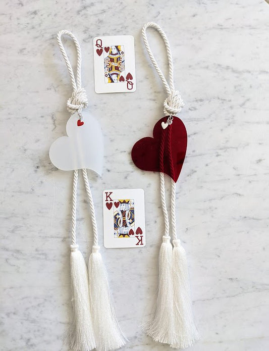 Couple acrylic Hearts for hanging Red & white with tassel - stylish luck home decor