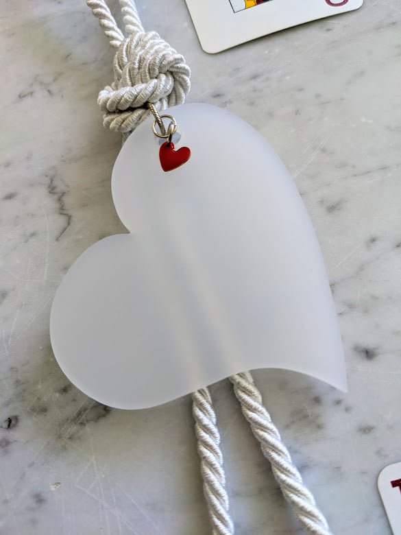 Couple acrylic Hearts for hanging Red & white with tassel