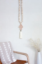 Load image into Gallery viewer, Rose gold Hamsa wood Beads Wall Décor with cream Silk Tassel - Stylish Luck Home Decor | Hamsa \ Hand Of Fatima | Good Luck Gifts