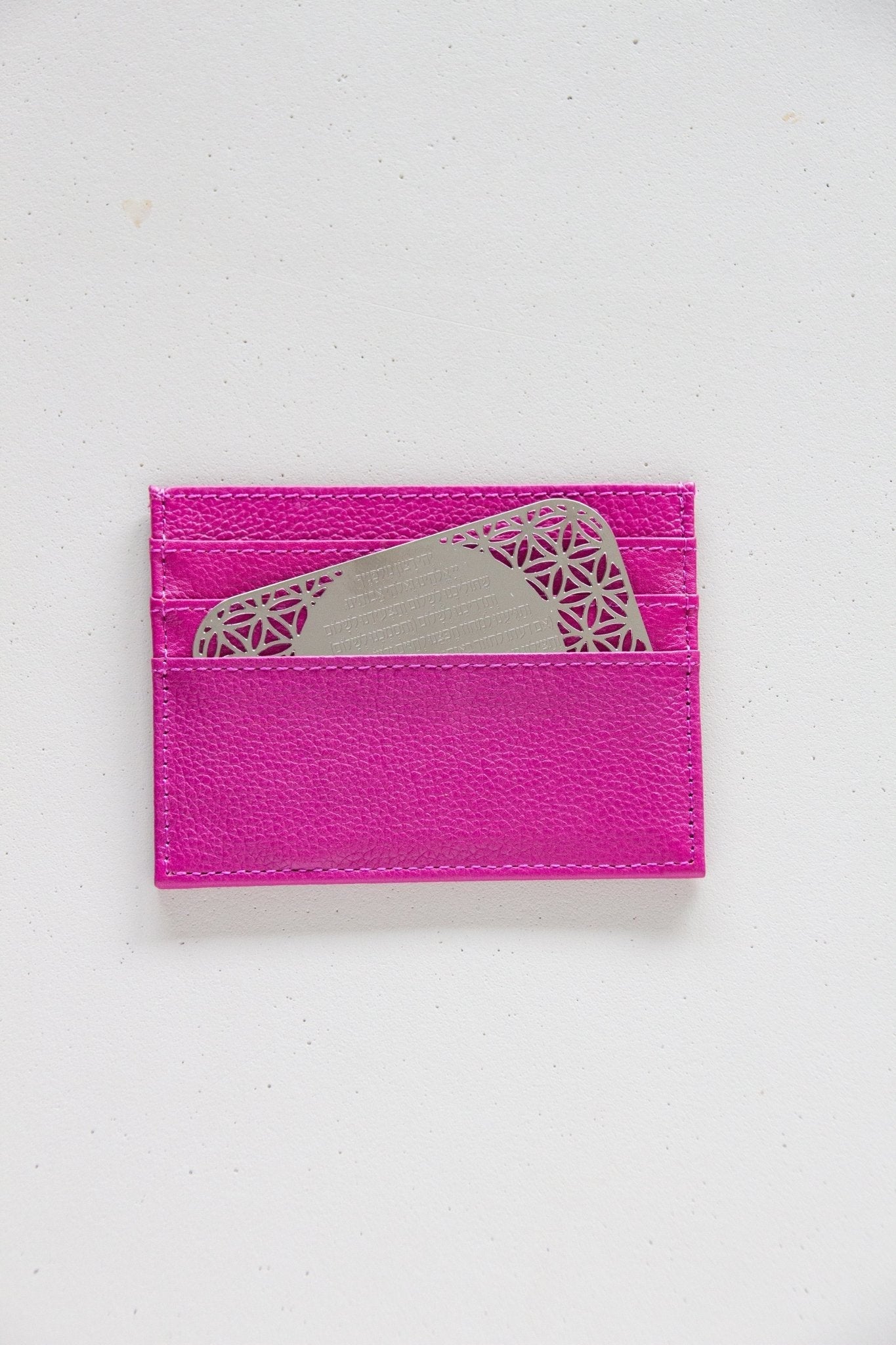 Tfilat Haderech metal card with lather wallet fussia - Stylish Luck Home Decor | Hamsa \ Hand Of Fatima | Good Luck Gifts