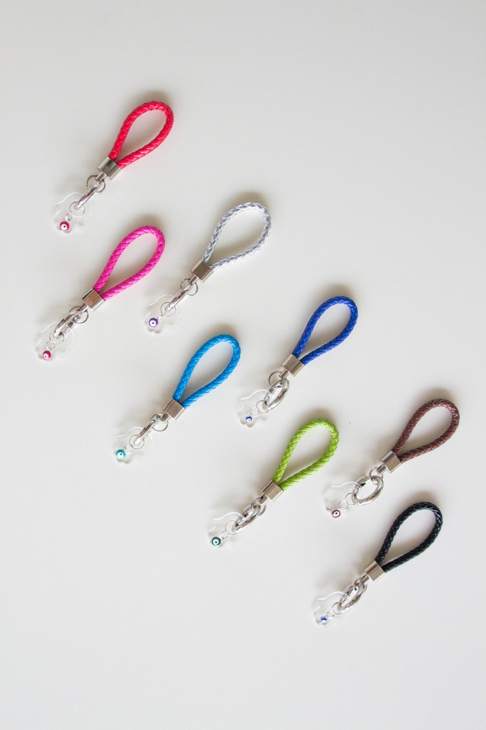 Weaving Tubular loop with Clear Hamsa & enamel evil eye for keychain and bag accessories. - Stylish Luck Home Decor | Hamsa \ Hand Of Fatima | Good Luck Gifts