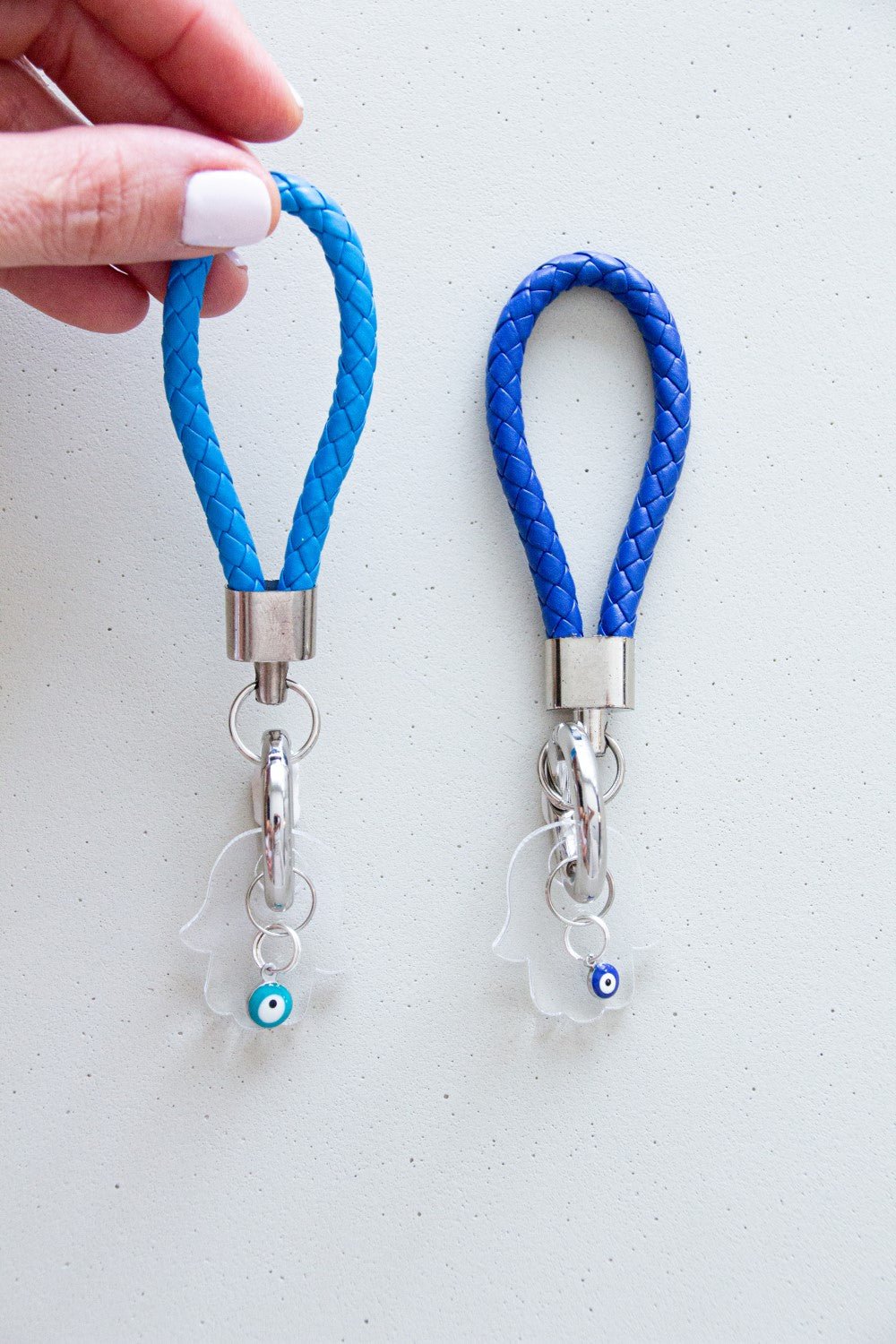 Weaving Tubular loop with Clear Hamsa & enamel evil eye for keychain and bag accessories. - Stylish Luck Home Decor | Hamsa \ Hand Of Fatima | Good Luck Gifts